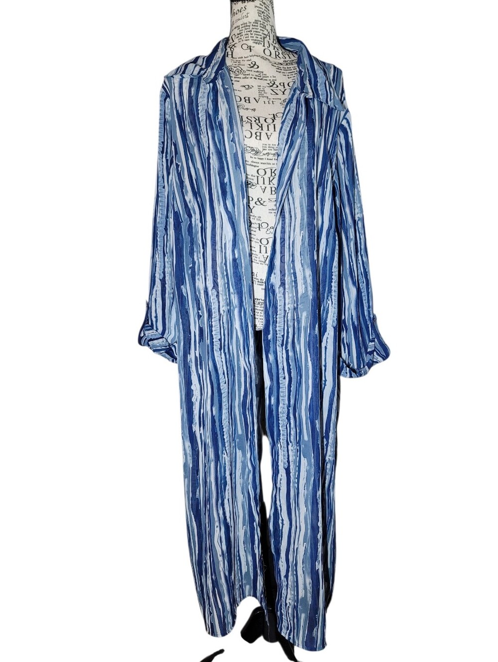 Anna Maxwell Blue Abstract Striped Duster Cardigan 22W